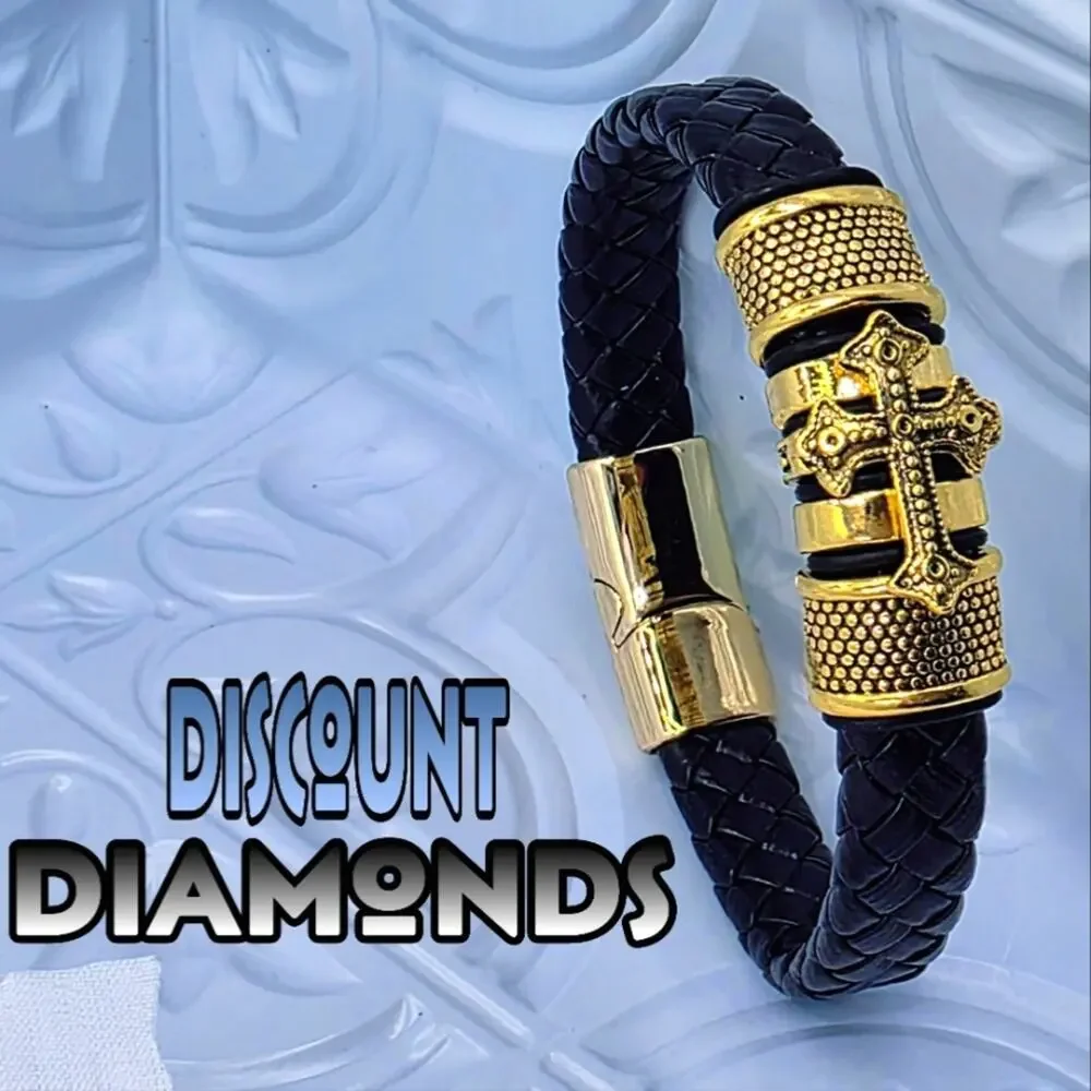 Black Braded Leather with 18K Yellow Gold Plated Black Titanium